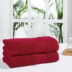 Trident 100% Cotton Bath Towels | Supersoft Heavy 500 GSM | Set of 2 Pcs - Crimson