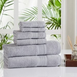 Trident 100% Cotton Towel Set | Supersoft Heavy 500 GSM | Set of 6 Pcs - Silver