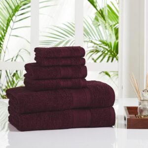 Trident 100% Cotton Towel Set | Supersoft Heavy 500 GSM | Set of 6 Pcs - Wine