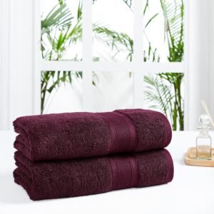 Trident 100% Cotton Bath Towels | Supersoft Heavy 500 GSM | Set of 2 Pcs - Wine